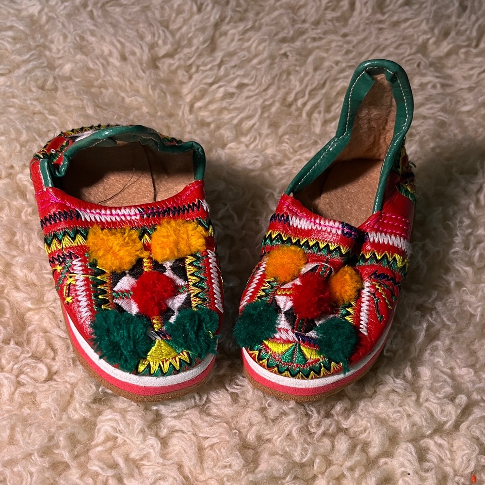 Leather Embroidered Moroccan Babouche  Baby Shoes